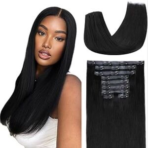 16” 100% Human Hair Clip-In Extensions Straight Black 7 pcs